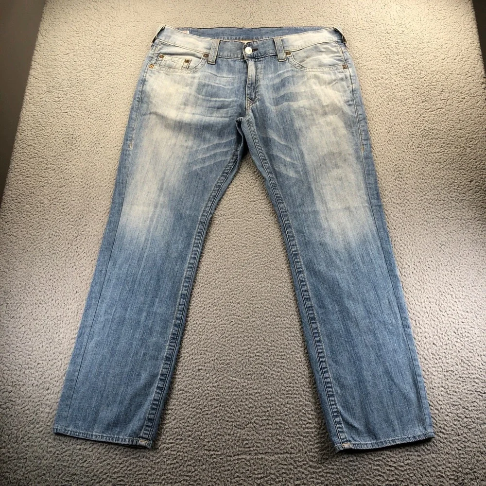 True Religion Jeans Mens 40x33 Blue Bobby Faded Light Wash Y2K Denim USA Made